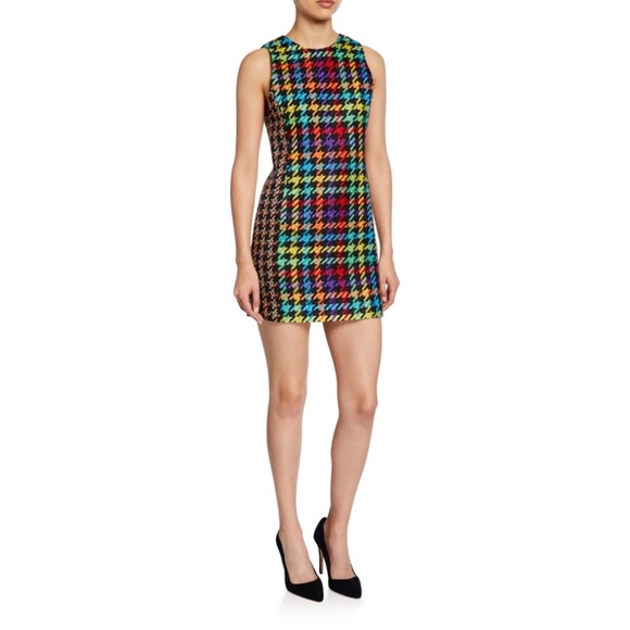 Alice + Olivia Colin Colorful Houndstooth Crewneck Sleeveless Short Mini Dress - Picture 12 of 16